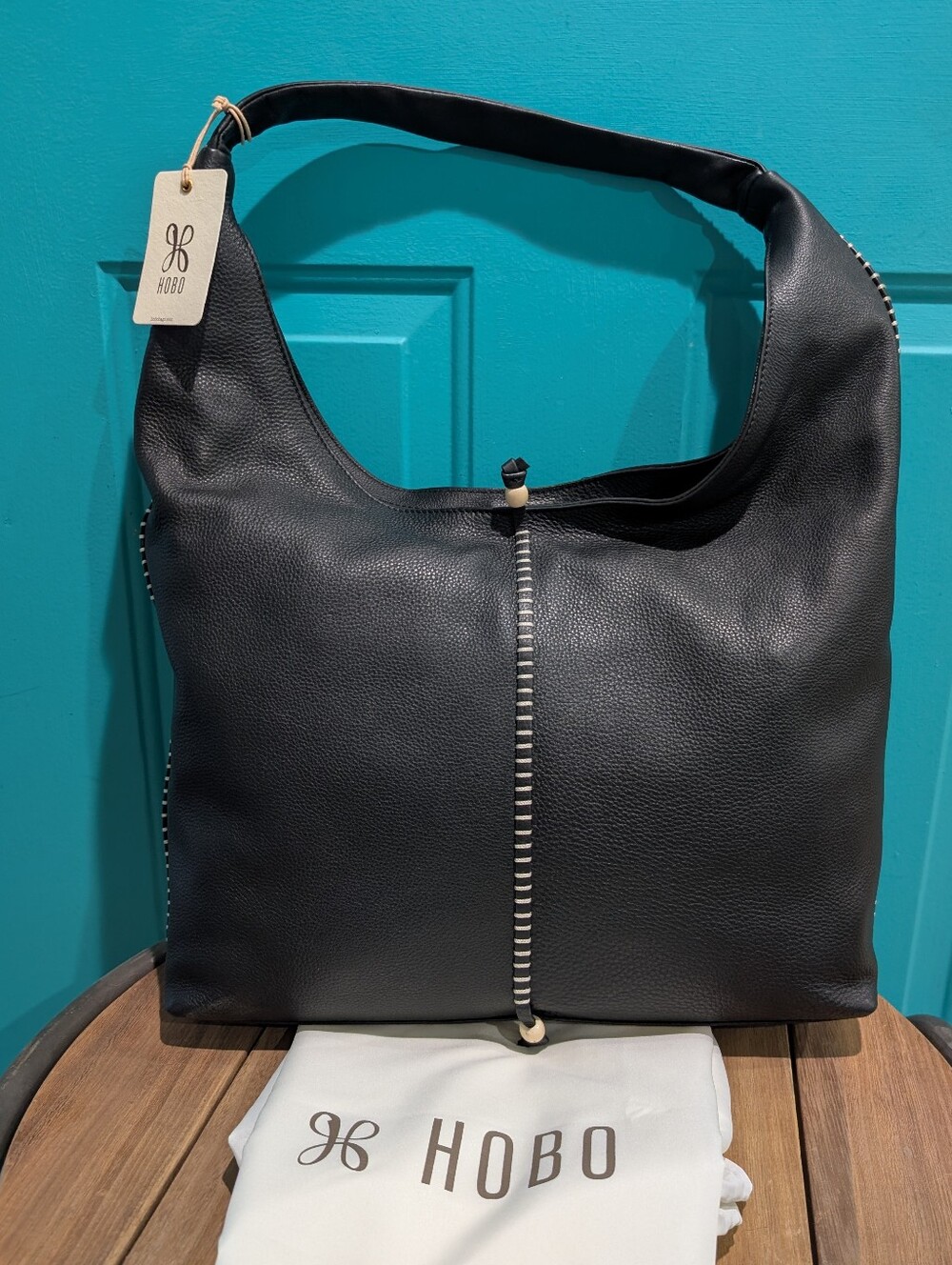 NWT HOBO La Jolla Black Pebbled Leather Shoulder Hobo Bag
